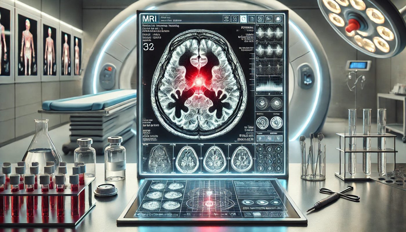 An MRI scan with highlighted irregularities for early diagnosis.